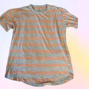 Original Use Pink & Blue striped T-shirt, with rounded hem, size medium